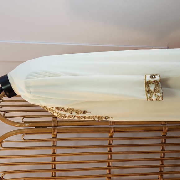 Abdulla Shehab Trading kaftan evening gown cream colored gold beads and crystals - Picture 12 of 16